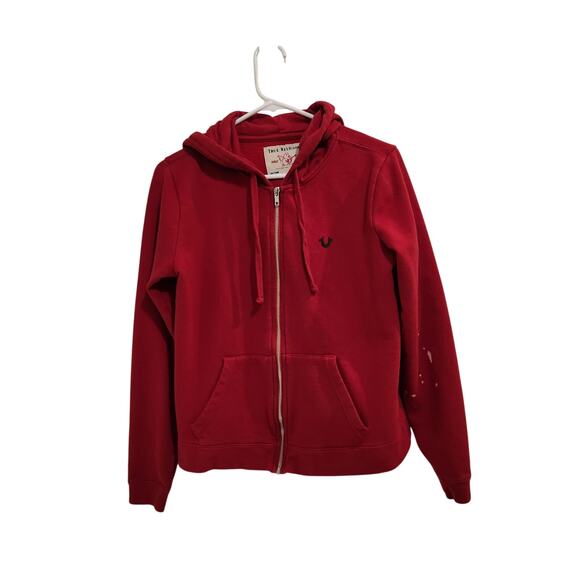 True Religion Classic Full Zip Hoodie Sweatshirt Graphic Print Casual Red Large - Picture 2 of 10